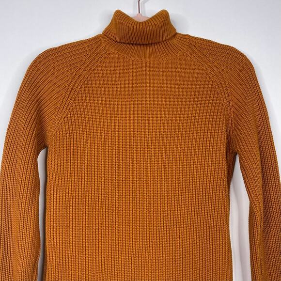 2/$30 ZARA Purl Knit Cotton Turtle Neck Sweater Medium Orange Long Sleeve #6174 - Picture 5 of 14